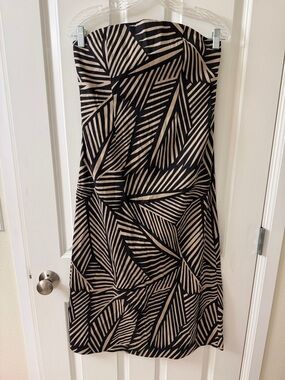 Nordstrom Strapless Black and Beige Geometric-Leaf Dress
